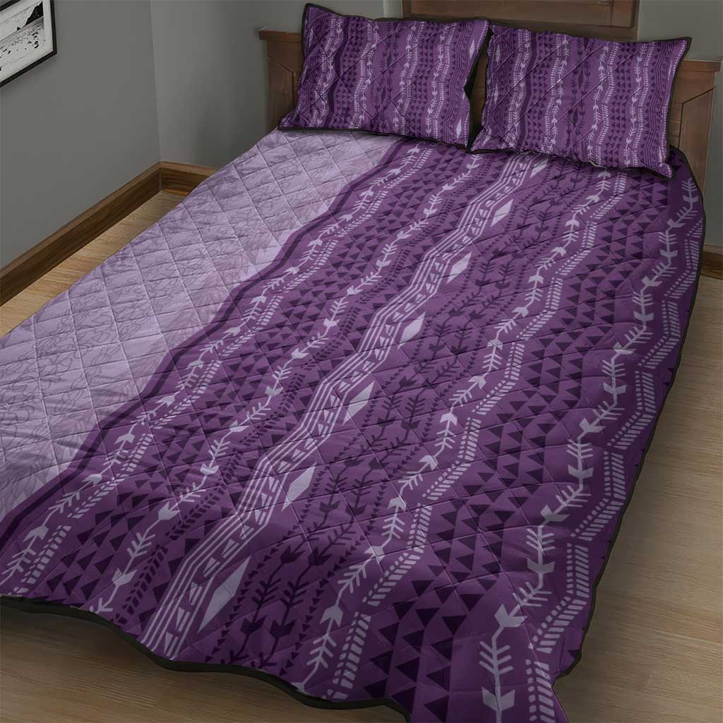 Vintage Violet Hawaiian Traditional Kapa Mix Flowers Lei Quilt Bed Set