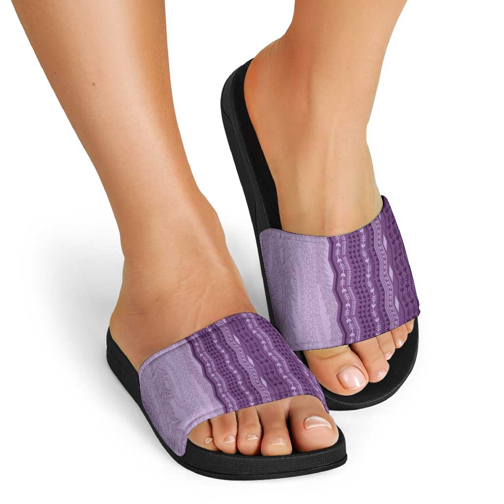 Vintage Violet Hawaiian Traditional Kapa Mix Flowers Lei Slide Sandals