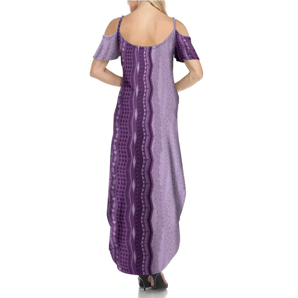 Vintage Violet Hawaiian Traditional Kapa Mix Flowers Lei Summer Maxi Dress