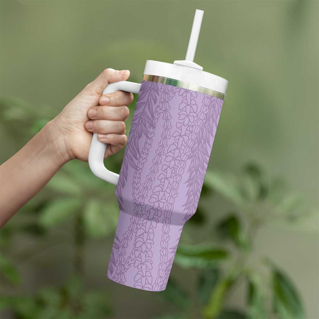 Vintage Violet Hawaiian Traditional Kapa Mix Flowers Lei Tumbler With Handle