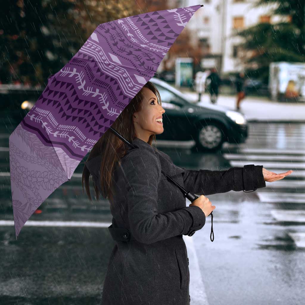 Vintage Violet Hawaiian Traditional Kapa Mix Flowers Lei Umbrella