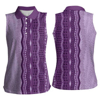 Vintage Violet Hawaiian Traditional Kapa Mix Flowers Lei Women Sleeveless Polo Shirt LT7 - Polynesian Pride