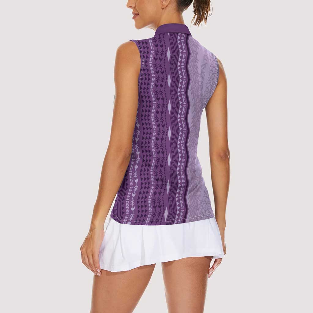 Vintage Violet Hawaiian Traditional Kapa Mix Flowers Lei Women Sleeveless Polo Shirt LT7 - Polynesian Pride