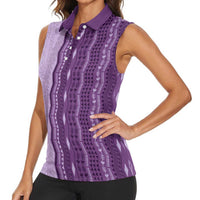 Vintage Violet Hawaiian Traditional Kapa Mix Flowers Lei Women Sleeveless Polo Shirt LT7 - Polynesian Pride