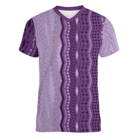 Vintage Violet Hawaiian Traditional Kapa Mix Flowers Lei Women V-Neck T-Shirt
