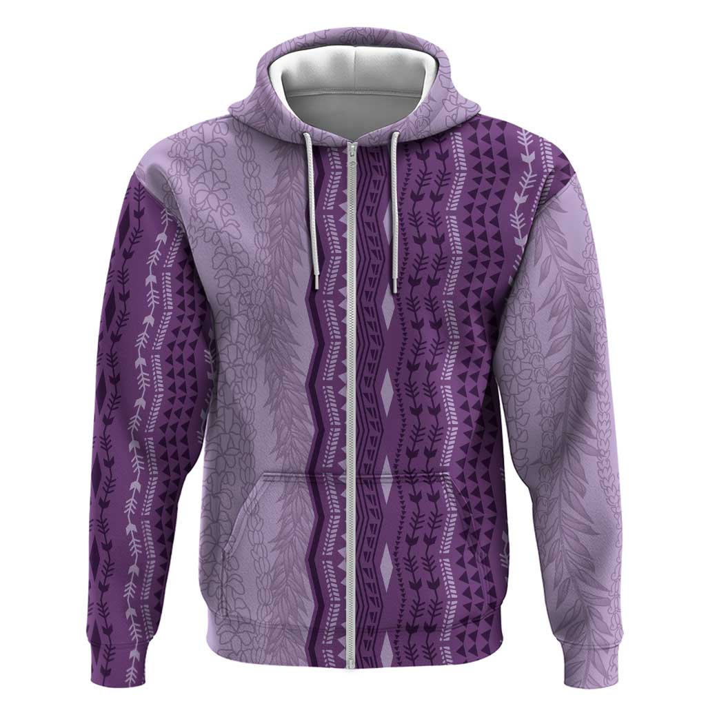 Vintage Violet Hawaiian Traditional Kapa Mix Flowers Lei Zip Hoodie