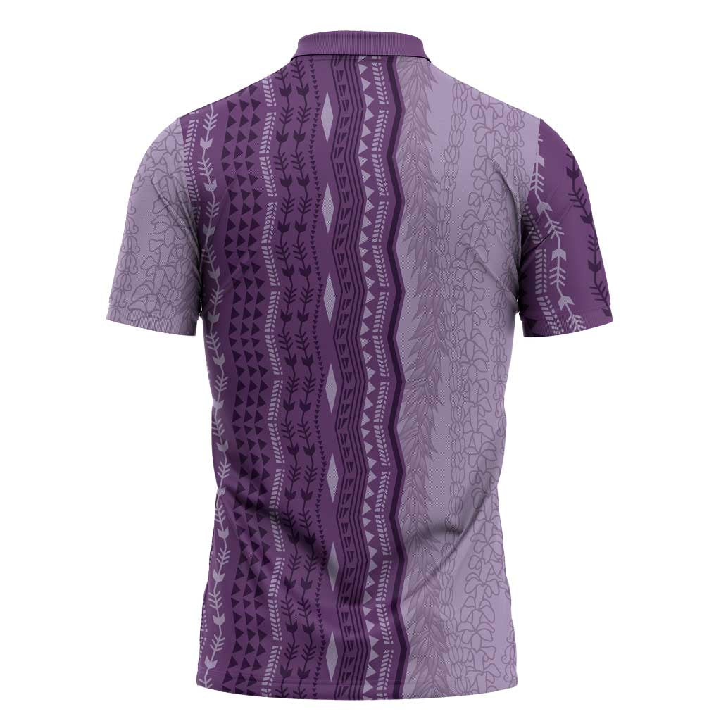 Vintage Violet Hawaiian Traditional Kapa Mix Flowers Lei Zipper Polo Shirt