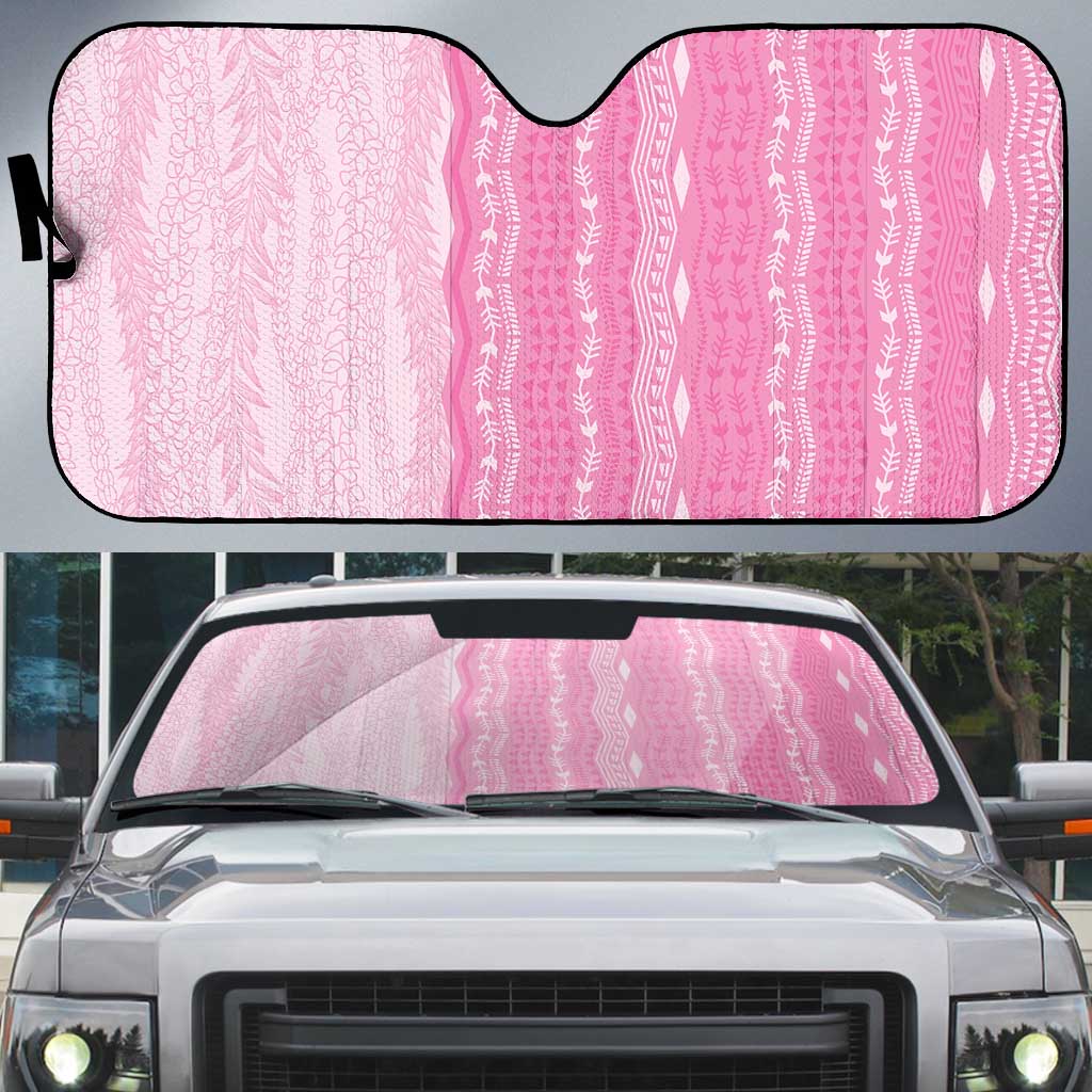 Vintage Pink Hawaiian Traditional Kapa Mix Flowers Lei Auto Sun Shade