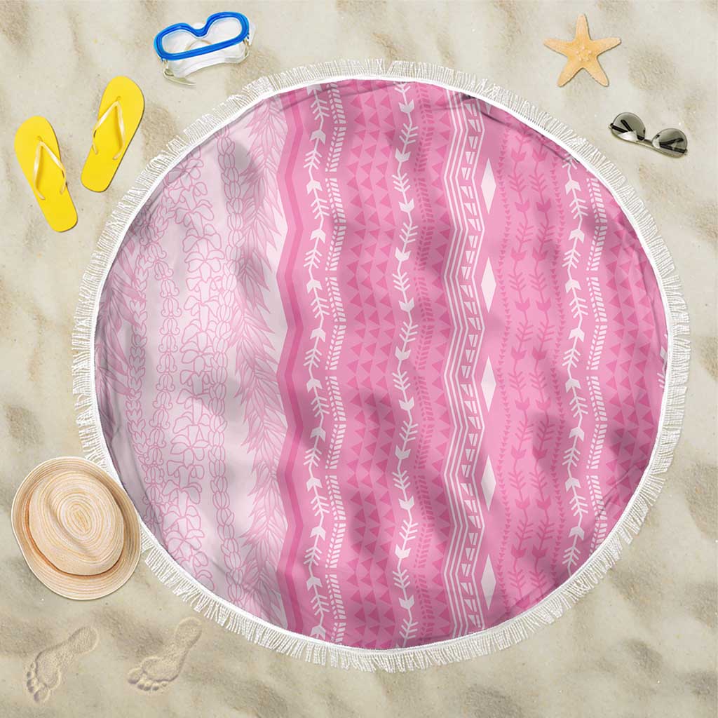 Vintage Pink Hawaiian Traditional Kapa Mix Flowers Lei Beach Blanket