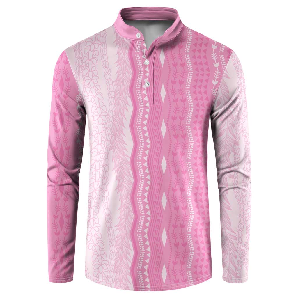 Vintage Pink Hawaiian Traditional Kapa Mix Flowers Lei Button Sweatshirt