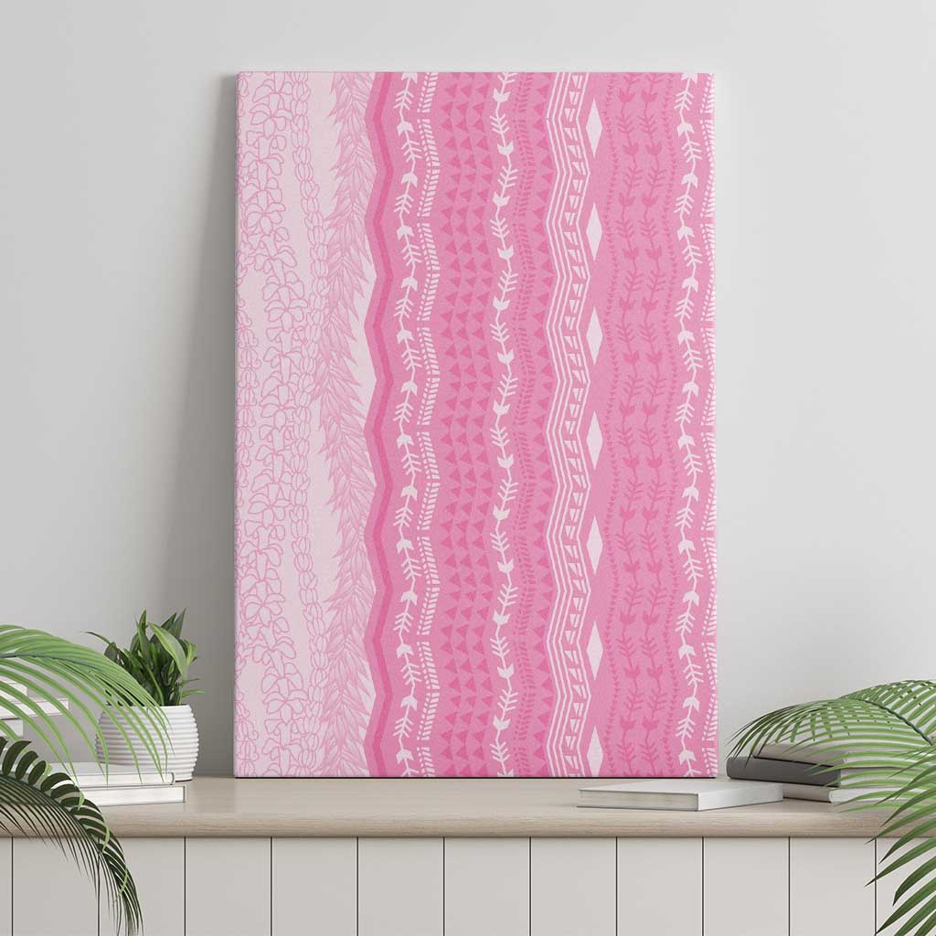 Vintage Pink Hawaiian Traditional Kapa Mix Flowers Lei Canvas Wall Art