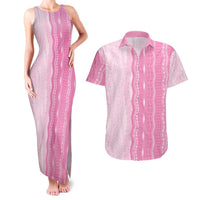 Vintage Pink Hawaiian Traditional Kapa Mix Flowers Lei Couples Matching Tank Maxi Dress and Hawaiian Shirt LT7 Pink - Polynesian Pride