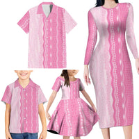 Vintage Pink Hawaiian Traditional Kapa Mix Flowers Lei Family Matching Long Sleeve Bodycon Dress and Hawaiian Shirt LT7 - Polynesian Pride