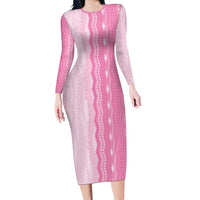 Vintage Pink Hawaiian Traditional Kapa Mix Flowers Lei Family Matching Long Sleeve Bodycon Dress and Hawaiian Shirt LT7 Mom's Dress Pink - Polynesian Pride