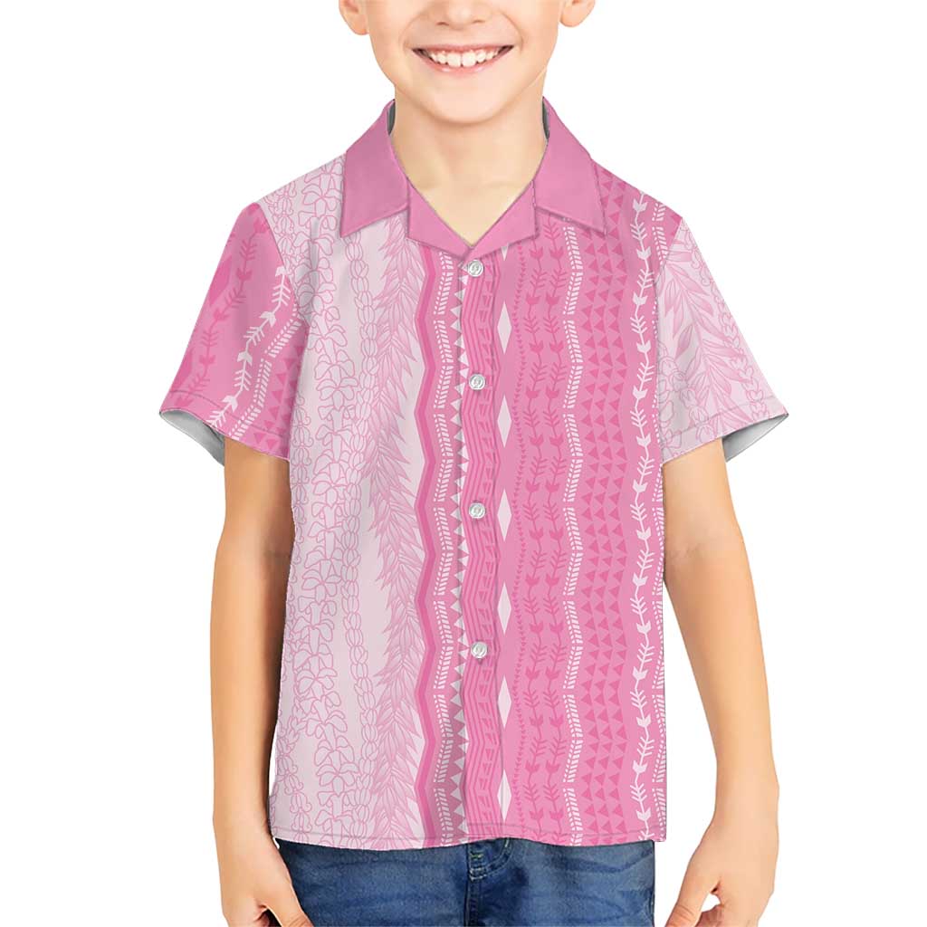Vintage Pink Hawaiian Traditional Kapa Mix Flowers Lei Family Matching Mermaid Dress and Hawaiian Shirt LT7 Son's Shirt Pink - Polynesian Pride