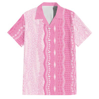 Vintage Pink Hawaiian Traditional Kapa Mix Flowers Lei Family Matching Puletasi and Hawaiian Shirt LT7 Dad's Shirt - Short Sleeve Pink - Polynesian Pride