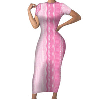 Vintage Pink Hawaiian Traditional Kapa Mix Flowers Lei Family Matching Short Sleeve Bodycon Dress and Hawaiian Shirt LT7 Mom's Dress Pink - Polynesian Pride