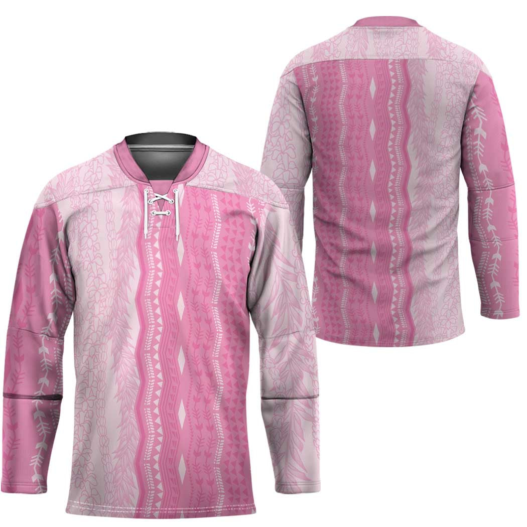 Vintage Pink Hawaiian Traditional Kapa Mix Flowers Lei Hockey Jersey