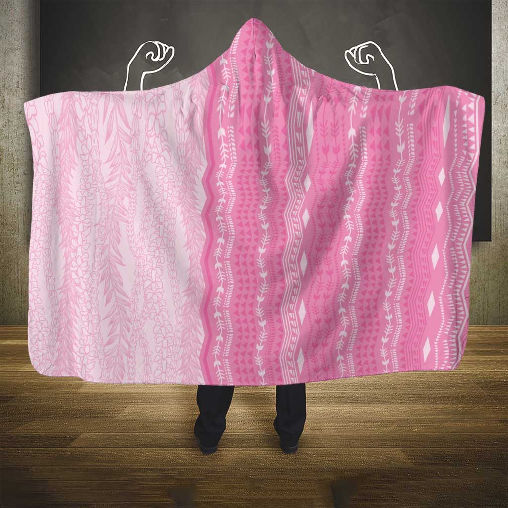 Vintage Pink Hawaiian Traditional Kapa Mix Flowers Lei Hooded Blanket