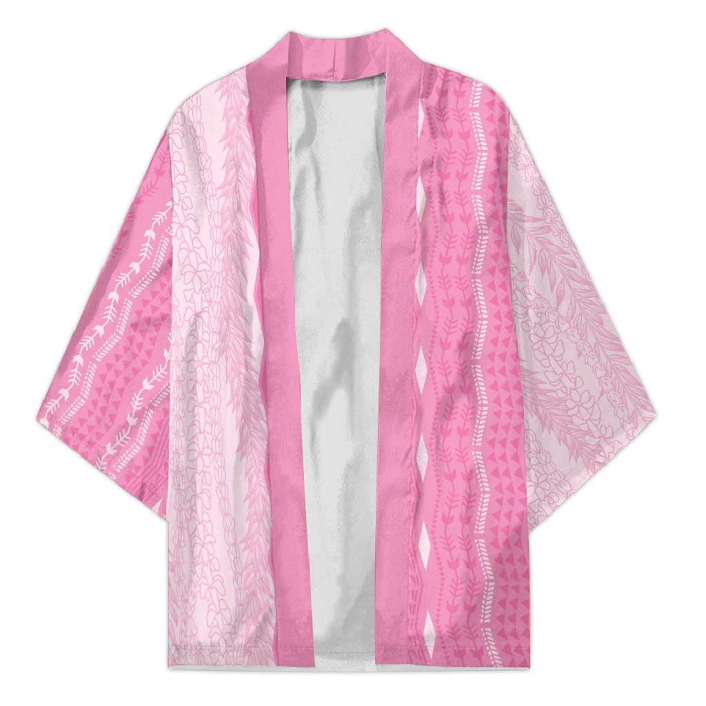 Vintage Pink Hawaiian Traditional Kapa Mix Flowers Lei Kimono