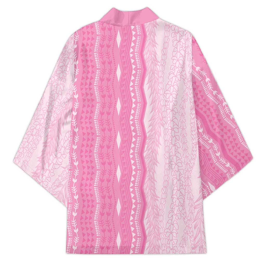 Vintage Pink Hawaiian Traditional Kapa Mix Flowers Lei Kimono