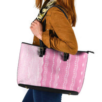 Vintage Pink Hawaiian Traditional Kapa Mix Flowers Lei Leather Tote Bag