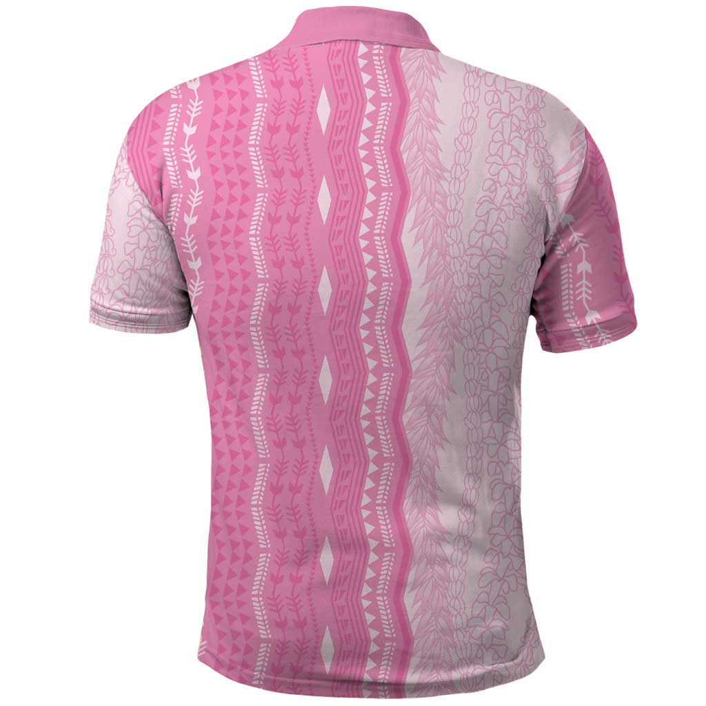 Vintage Pink Hawaiian Traditional Kapa Mix Flowers Lei Polo Shirt