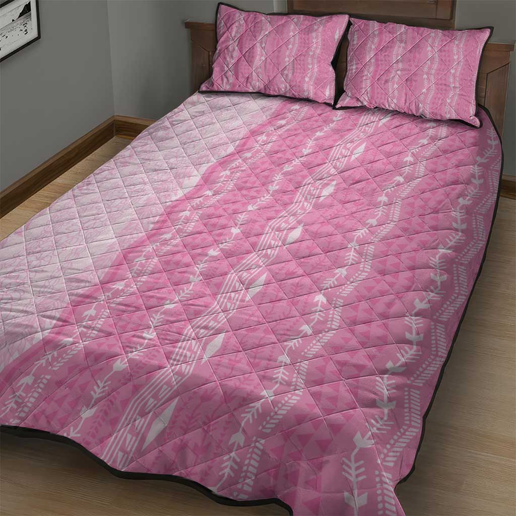 Vintage Pink Hawaiian Traditional Kapa Mix Flowers Lei Quilt Bed Set