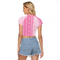 Vintage Pink Hawaiian Traditional Kapa Mix Flowers Lei Raglan Cropped T Shirt