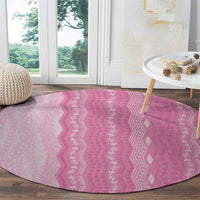 Vintage Pink Hawaiian Traditional Kapa Mix Flowers Lei Round Carpet