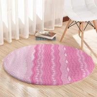 Vintage Pink Hawaiian Traditional Kapa Mix Flowers Lei Round Carpet