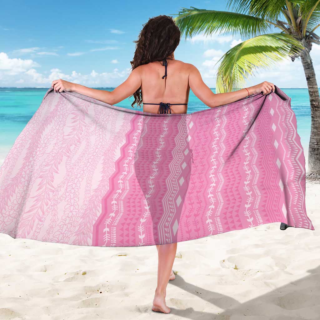 Vintage Pink Hawaiian Traditional Kapa Mix Flowers Lei Sarong