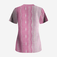 Vintage Pink Hawaiian Traditional Kapa Mix Flowers Lei Scrub Top