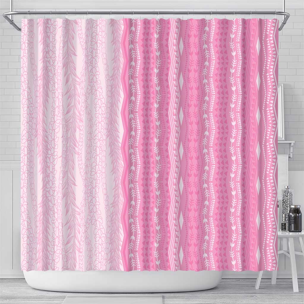 Vintage Pink Hawaiian Traditional Kapa Mix Flowers Lei Shower Curtain