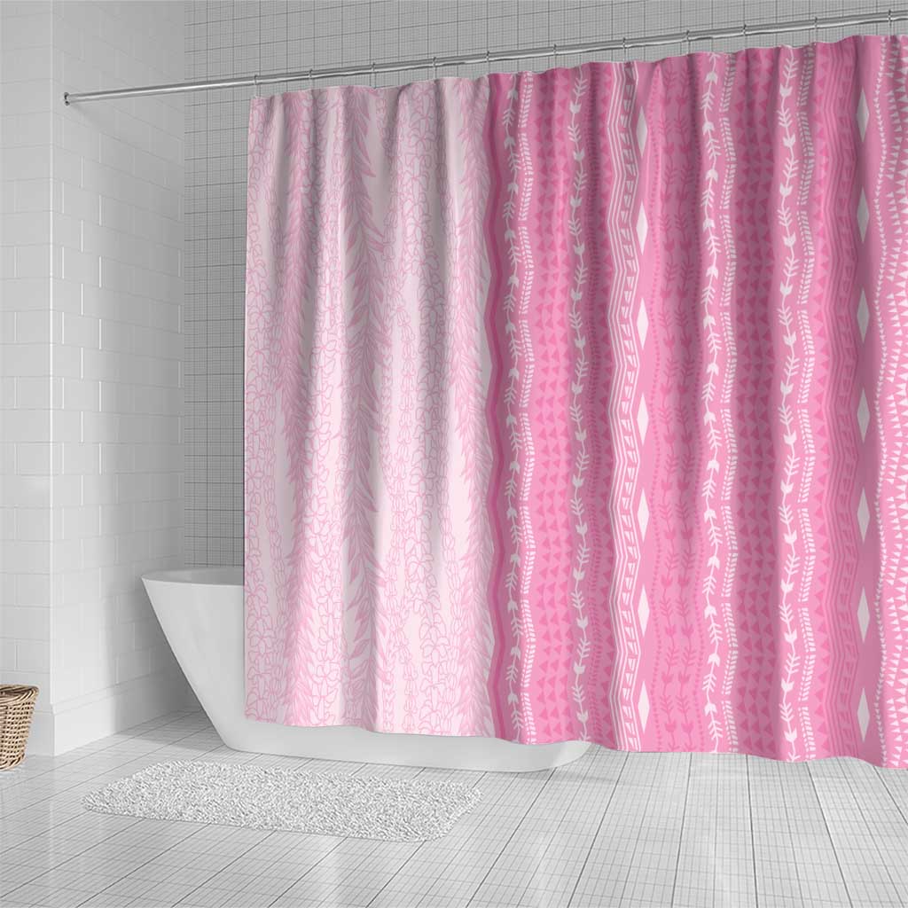 Vintage Pink Hawaiian Traditional Kapa Mix Flowers Lei Shower Curtain