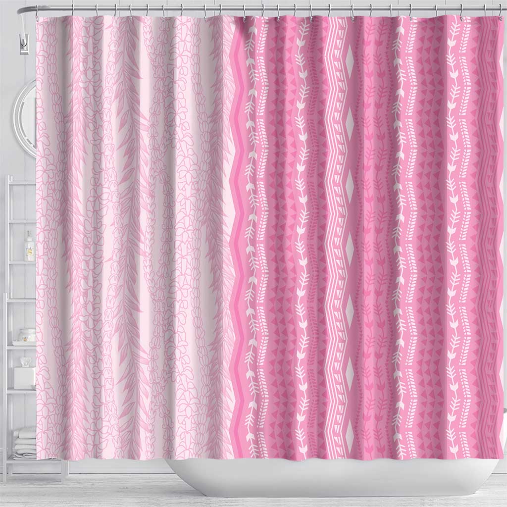 Vintage Pink Hawaiian Traditional Kapa Mix Flowers Lei Shower Curtain