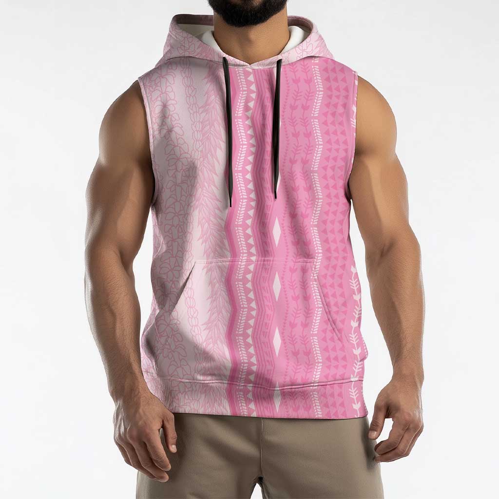 Vintage Pink Hawaiian Traditional Kapa Mix Flowers Lei Sleeveless Hoodie