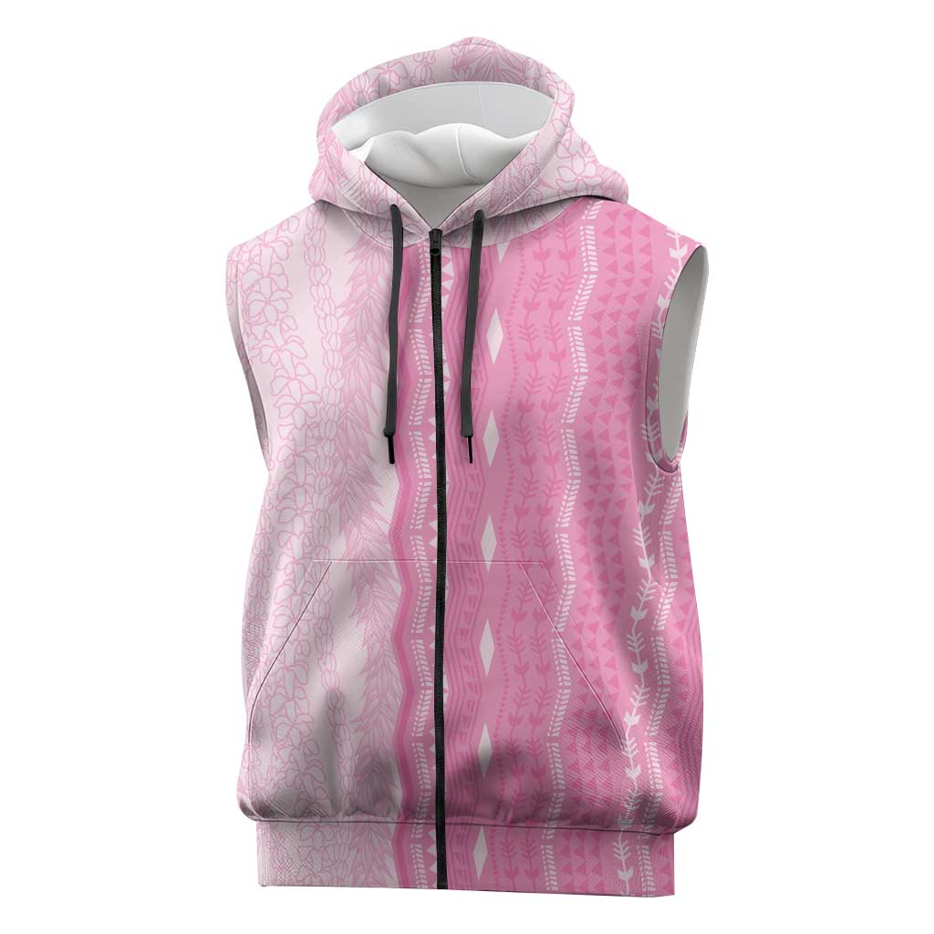 Vintage Pink Hawaiian Traditional Kapa Mix Flowers Lei Sleeveless Zip Hoodie