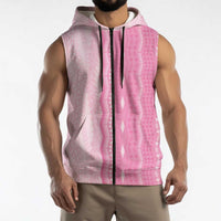 Vintage Pink Hawaiian Traditional Kapa Mix Flowers Lei Sleeveless Zip Hoodie