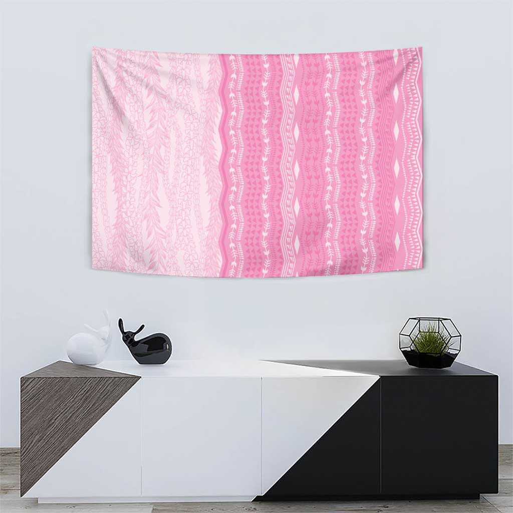 Vintage Pink Hawaiian Traditional Kapa Mix Flowers Lei Tapestry