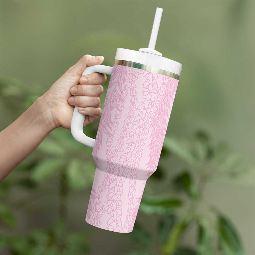 Vintage Pink Hawaiian Traditional Kapa Mix Flowers Lei Tumbler With Handle