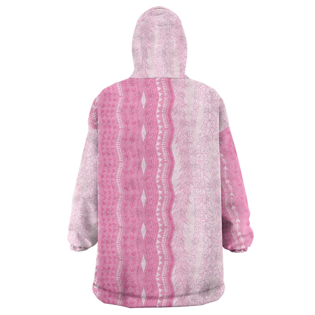 Vintage Pink Hawaiian Traditional Kapa Mix Flowers Lei Wearable Blanket Hoodie