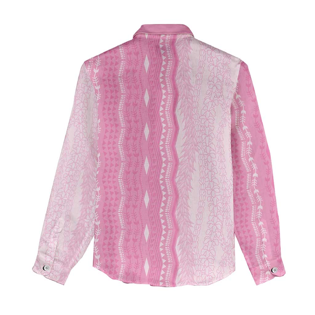 Vintage Pink Hawaiian Traditional Kapa Mix Flowers Lei Women Casual Shirt