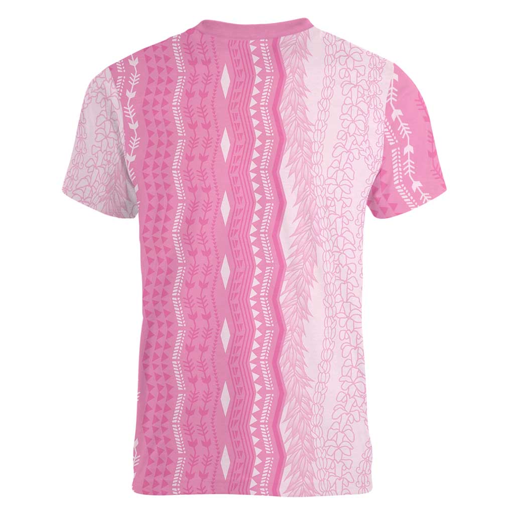 Vintage Pink Hawaiian Traditional Kapa Mix Flowers Lei Women V-Neck T-Shirt LT7 - Polynesian Pride