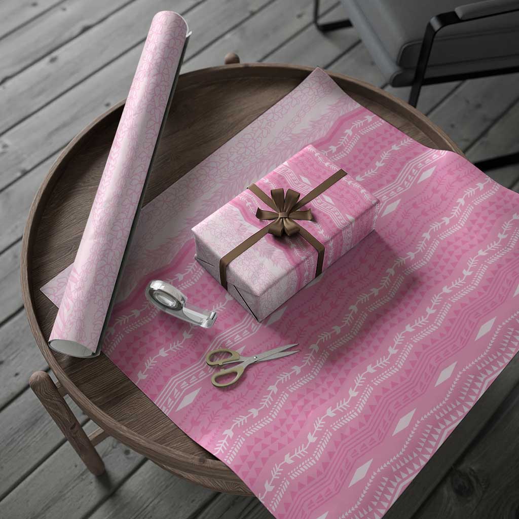 Vintage Pink Hawaiian Traditional Kapa Mix Flowers Lei Wrapping Paper