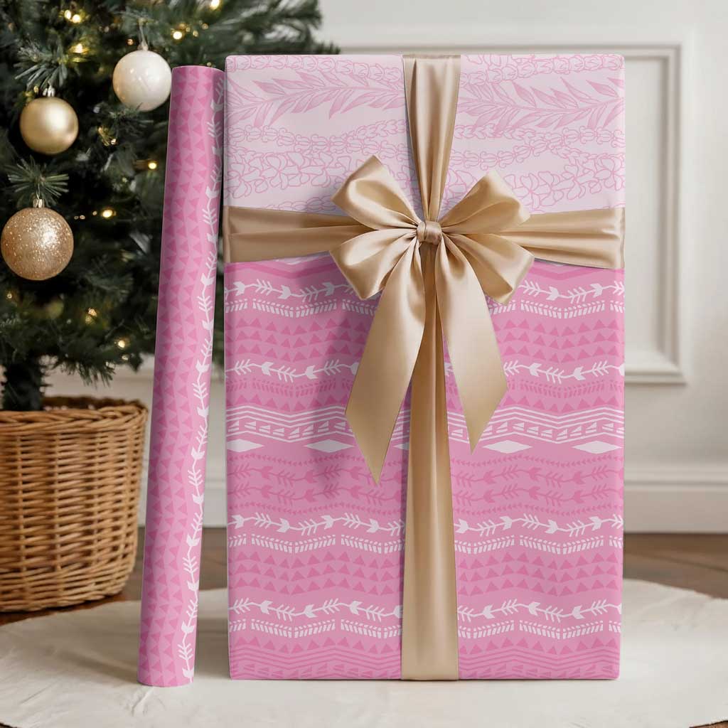 Vintage Pink Hawaiian Traditional Kapa Mix Flowers Lei Wrapping Paper