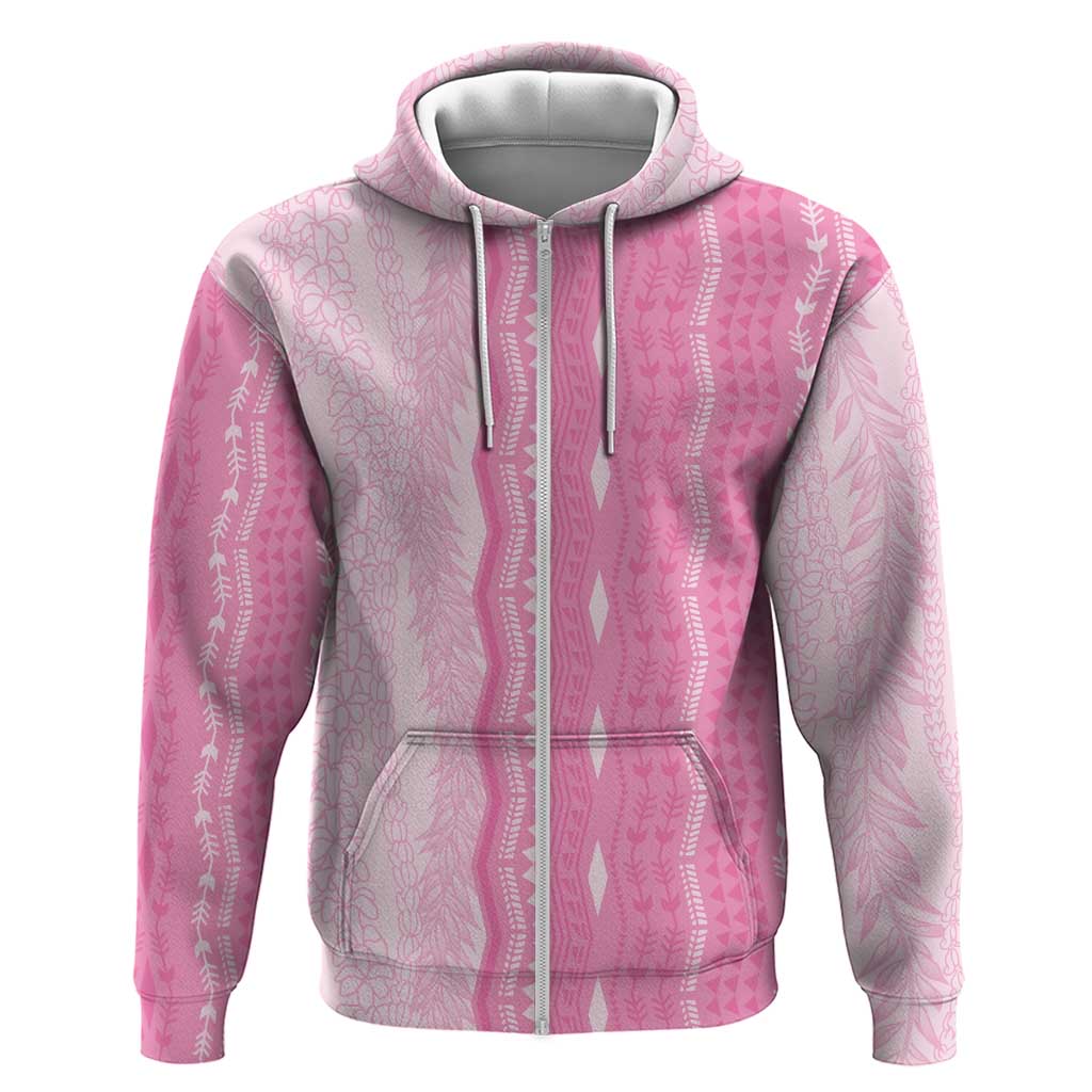 Vintage Pink Hawaiian Traditional Kapa Mix Flowers Lei Zip Hoodie