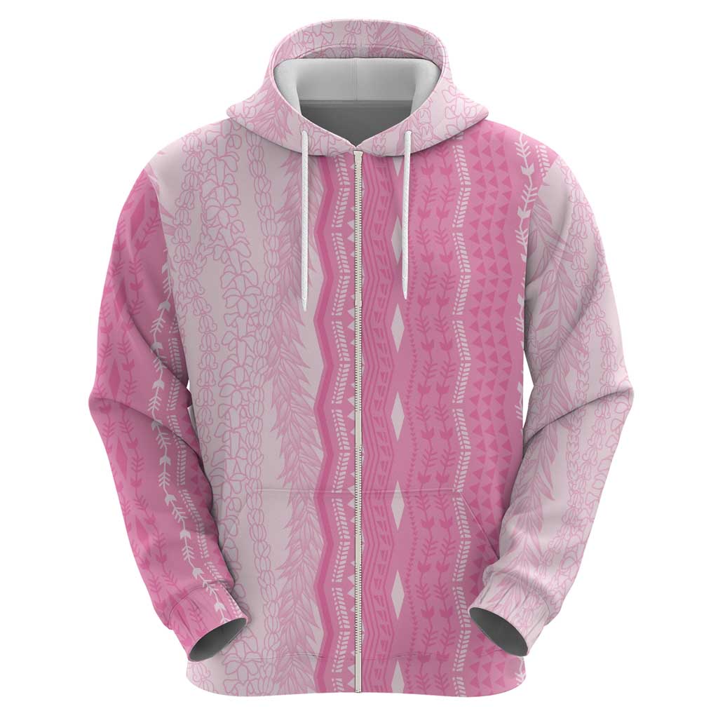 Vintage Pink Hawaiian Traditional Kapa Mix Flowers Lei Zip Hoodie