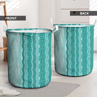 Vintage Teal Hawaiian Traditional Kapa Mix Flowers Lei Laundry Basket