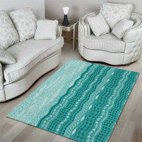 Vintage Teal Hawaiian Traditional Kapa Mix Flowers Lei Area Rug